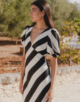 AMONG THE BRAVE AMORA STRIPE SS BIAS MIDI DRESS