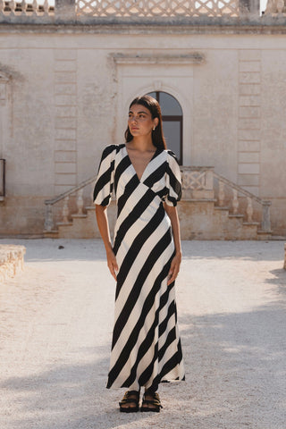 AMONG THE BRAVE AMORA STRIPE SS BIAS MIDI DRESS