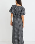 STORIES BE TOLD ASTRID CHECK PUFF SLEEVE BIAS MAXI DRESS