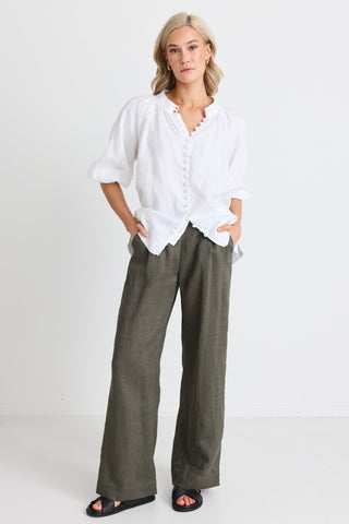 BY ROSA BESTOWE LINEN ELASTIC BACK WIDE LEG PANTS