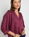 BY ROSA DEITY LINEN BUTTON THROUGH PUFF SLEEVE SS BLOUSE