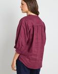 BY ROSA DEITY LINEN BUTTON THROUGH PUFF SLEEVE SS BLOUSE