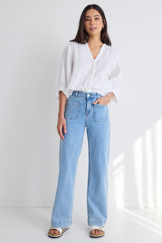 AMONG THE BRAVE ZOEY HIGH RISE WIDE LEG POCKET JEAN