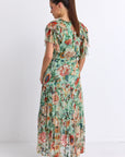 BY ROSA FLUTTER FLORAL FLOATY SLEEVE MAXI DRESS