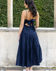 AMONG THE BRAVE GALAZY LINEN TIE BACK TIERED MAXI DRESS