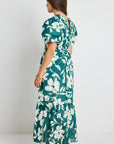 IVY + JACK MILANO FLORAL PUFF SLEEVE TIERED MAXI DRESS