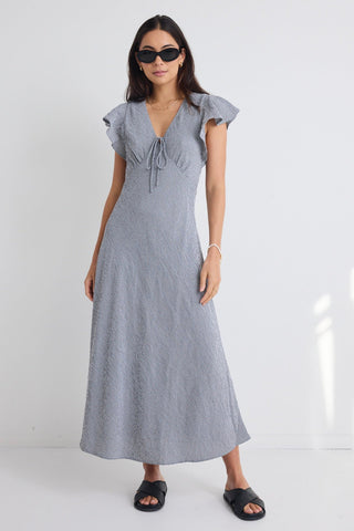 AMONG THE BRAVE OVATION FLUTTER SS KEYHOLE TIE MIDI DRESS