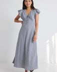 AMONG THE BRAVE OVATION FLUTTER SS KEYHOLE TIE MIDI DRESS