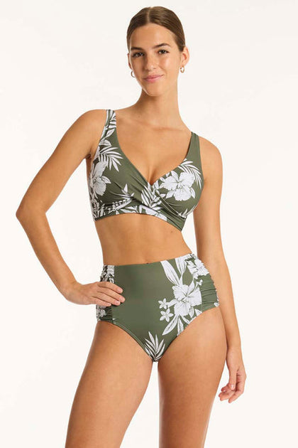 SEA LEVEL ALOHA CROSS FRONT MULTIFIT BRA + ALOHA HIGH WAIST GATHERED SIDE PANT