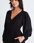 AMONG THE BRAVE SPARK LS DEEP V MIDI DRESS