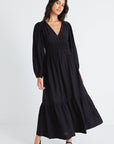 AMONG THE BRAVE SPARK LS DEEP V MIDI DRESS