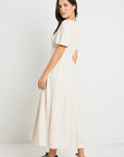 REUNION WREN SS SHIRRED BODICE MIDI DRESS