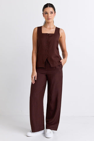 REUNION ISLAND LINEN PLEAT FRONT WIDE LEG PANT