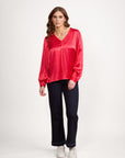 VASSALLI PLEATED V NECK TOP WITH GATHERED BACK SEAM