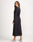 VASSALLI LONGSLEEVE KNIT DRESS W TIE BACK AND CONTRAST STITCH